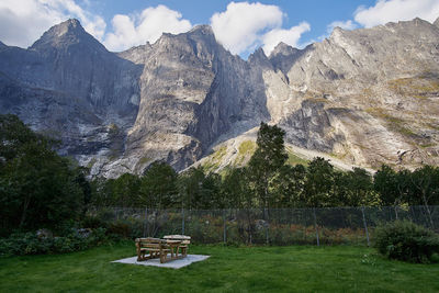 Scenic view of landscape and mountains against sky