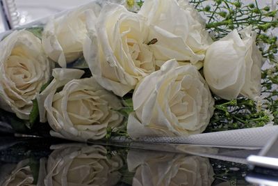 Close-up of white rose bouquet