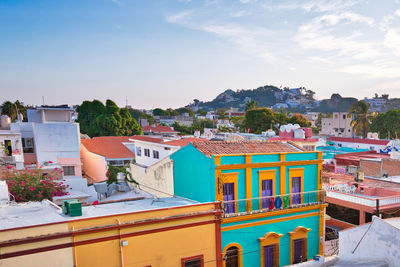 High angle view of townscape against sky