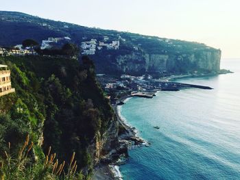 View of townscape with sea in background