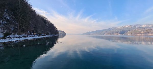 Panoramic view of lake against sky during winter