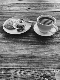 High angle view of breakfast on table