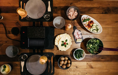 High angle view of food on table