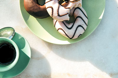 High angle view of dessert on table