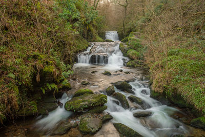 Long exposure of the big waterfall at watersmeet in devon