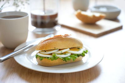 Close-up of breakfast served on table