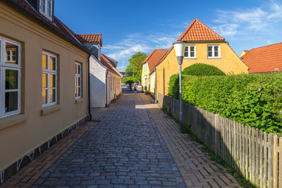 Footpath amidst buildings against sky