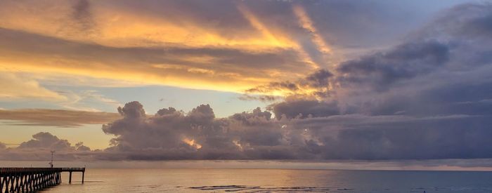 Scenic view of sea against dramatic sky