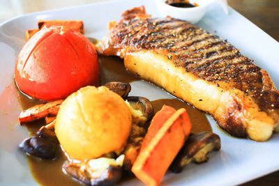 Close-up of food in plate on table