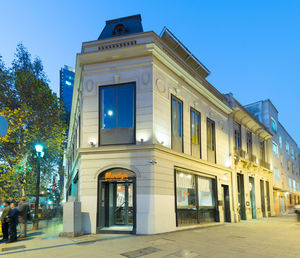 Exterior of building against sky at night