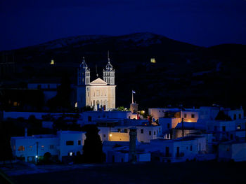 View of illuminated buildings at night