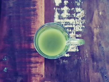 Directly above shot of tea cup on table