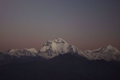Scenic view of snowcapped mountains against clear sky