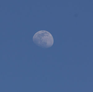 Low angle view of moon against blue sky