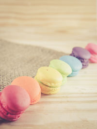 Close-up of macrons on table