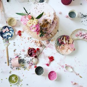 High angle view of dessert on table