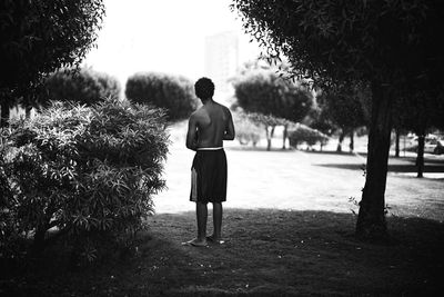 Rear view of woman standing in park