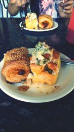 Close-up of breakfast served on table