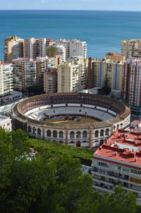 Cityscape panorama with port and promenade in malaga, spain