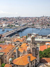 Top view of istanbul city and galata bridge in turkey