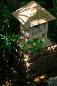 High angle view of sculpture in forest