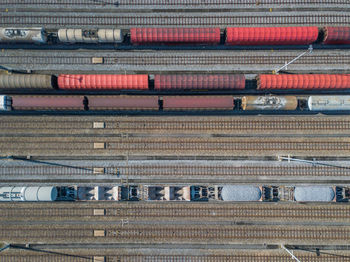 High angle view of train at railroad station