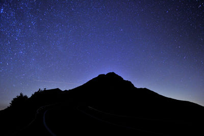 Scenic view of silhouette mountain against sky at night