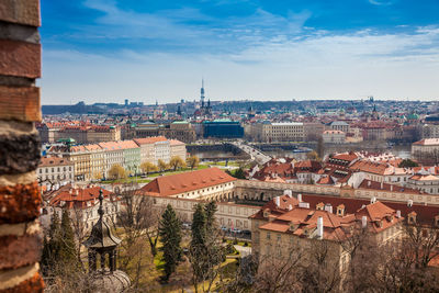 The beautiful prague city old town seen form the prague castle viewpoint in an early spring day