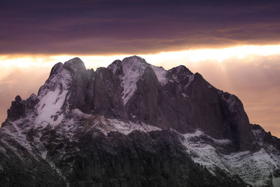 Scenic view of mountains against sky during sunset
