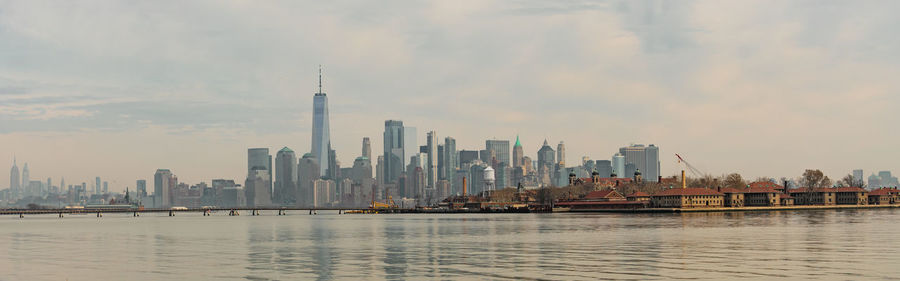 New york city skyline and ellis island