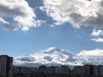 Scenic view of snowcapped mountains against sky