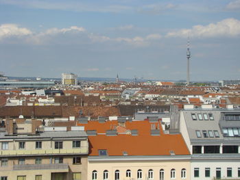 High angle view of townscape against sky