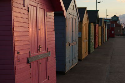 Multi colored houses in a building