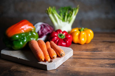 Close-up of bell peppers on table