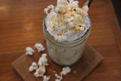 Close-up of ice cream on table