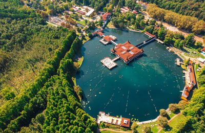 High angle view of buildings in city