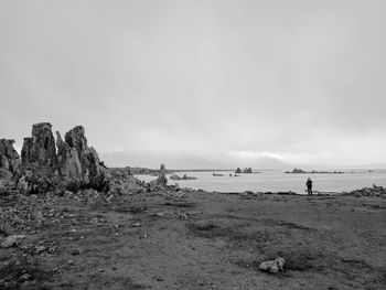 Scenic view of mono lake in california on a rainy day
