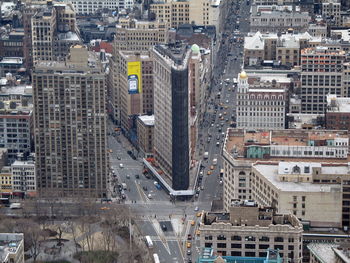 Aerial view of road and buildings in city