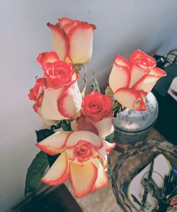 High angle view of rose bouquet