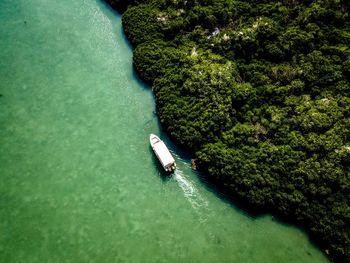 High angle view of person by sea