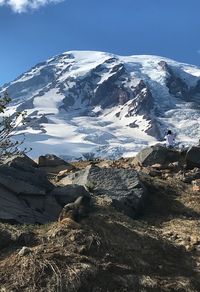 Scenic view of snowcapped mountains against sky