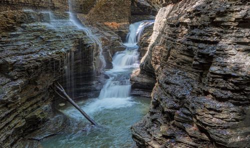 View of waterfall in forest