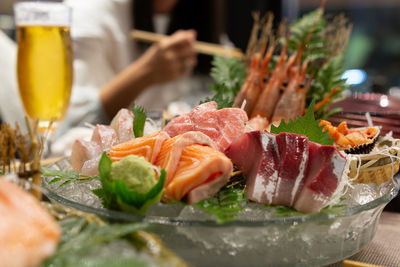 Close-up of food served on table