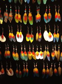 Close-up of illuminated lanterns hanging at market stall