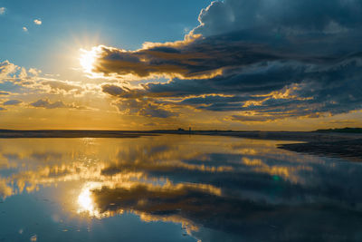 Scenic view of lake against sky during sunset