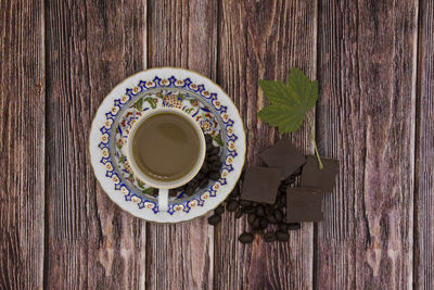 High angle view of coffee on table