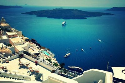 High angle view of boats in sea