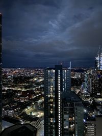 Illuminated buildings in city