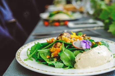 High angle view of meal served in plate