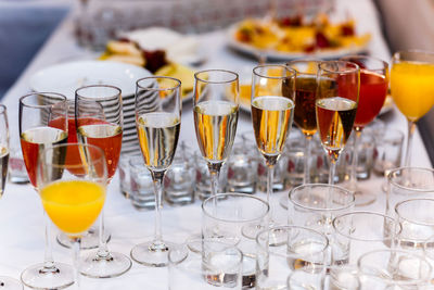 Close-up of wineglasses on table